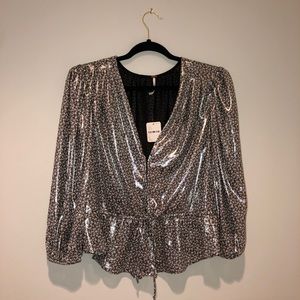 Free People metallic blouse- floral print